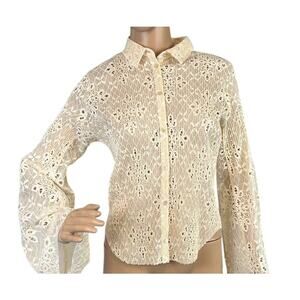 Forte Forte Womens's Lace Button Up Blouse Exaggerated Bell Sleeve Size L NWT